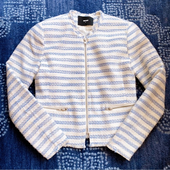 🐚 BIKBOK BLUE IVORY STRIPE FRINGE ELEGANT BLAZER JACKET! - Picture 7 of 15